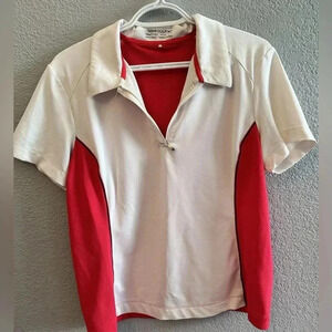 Nike Womens Golf Polo Shirt Dri Fit Short Sleeve Collar Button Pink White Sz L